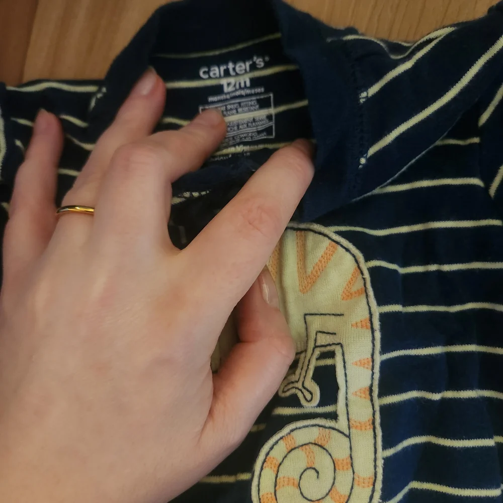 Carter's Navy and White Striped Footie with Chameleon - Picture 2 of 2